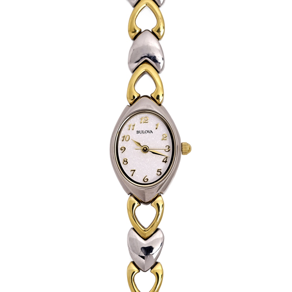 Bulova Vintage Women's 98V02 Dress Watch Silver and Gold Steel White Dial Quartz